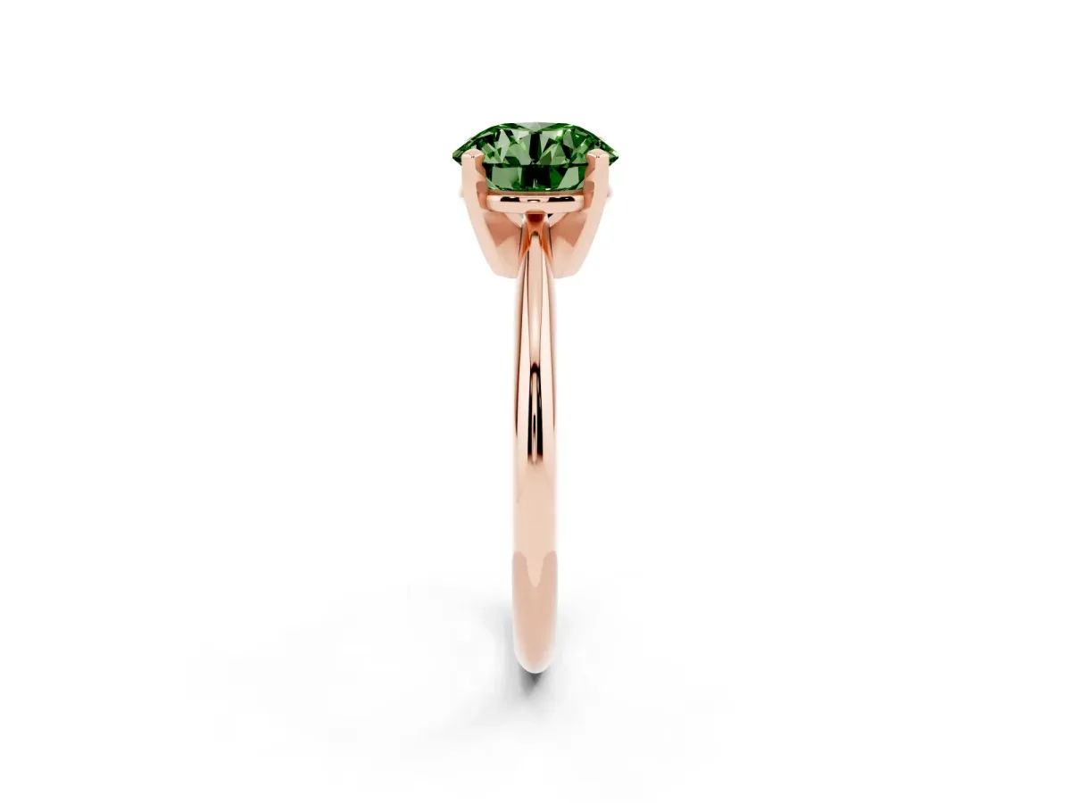 Fancy Green Round Cut Cut Solitaire Ring with Four-Prong Setting on a Classic Band Rose gold