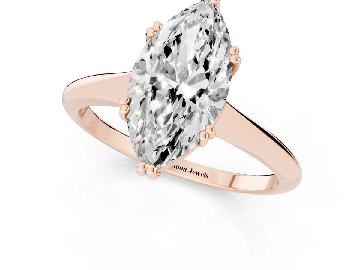Marquise Cut Solitaire Diamond Ring with Six-Prong Setting and Classic Band Rose gold