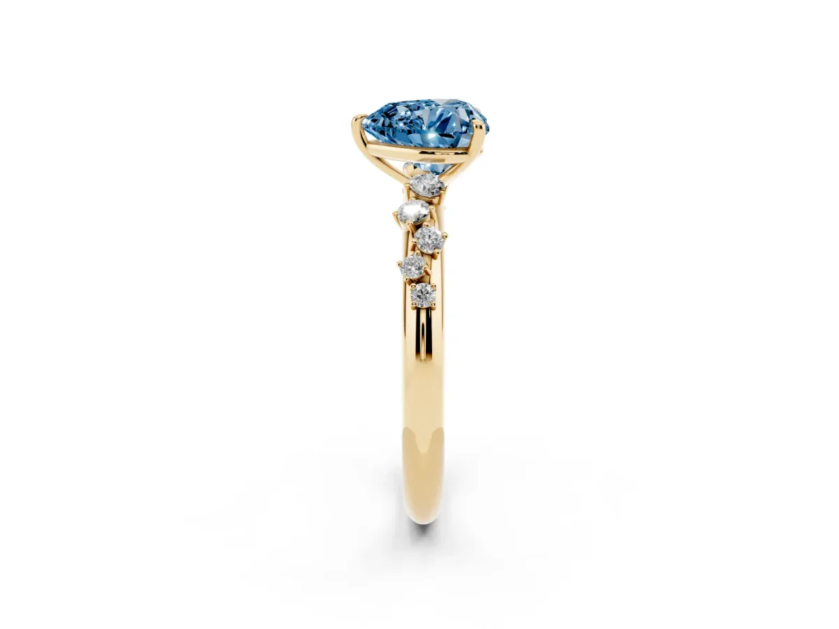 Fancy Blue Heart Cut Diamond Cluster Prong-Set Solitaire Ring Yellow gold