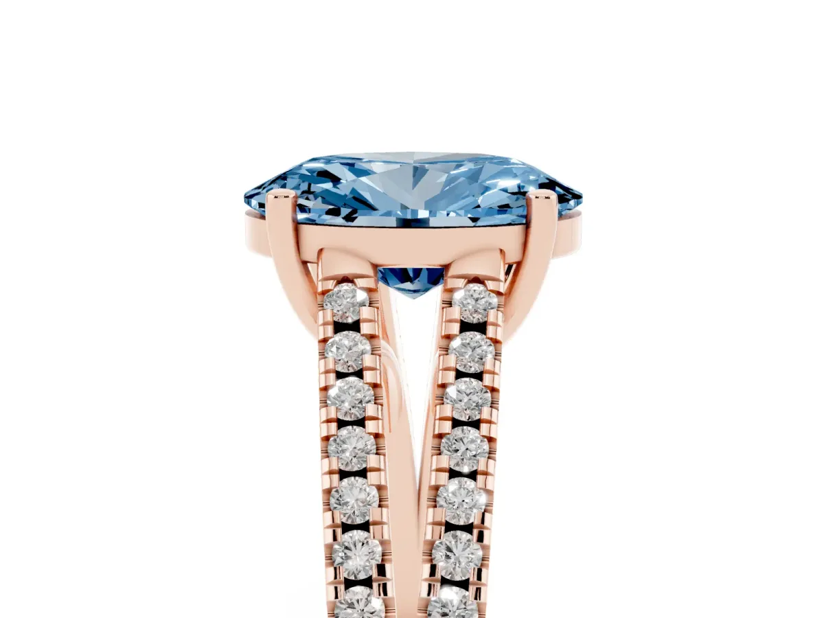 Fancy Blue Oval Cut Diamond Solitaire Engagement Ring with Split Shank Pavé Band Rose gold