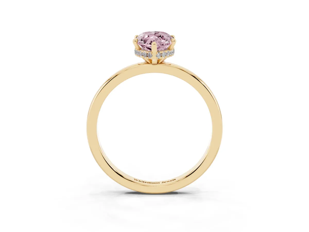 Fancy Pink Marquise Cut Solitaire Engagement Ring with Cathedral Band and Four-Prong Setting Yellow gold