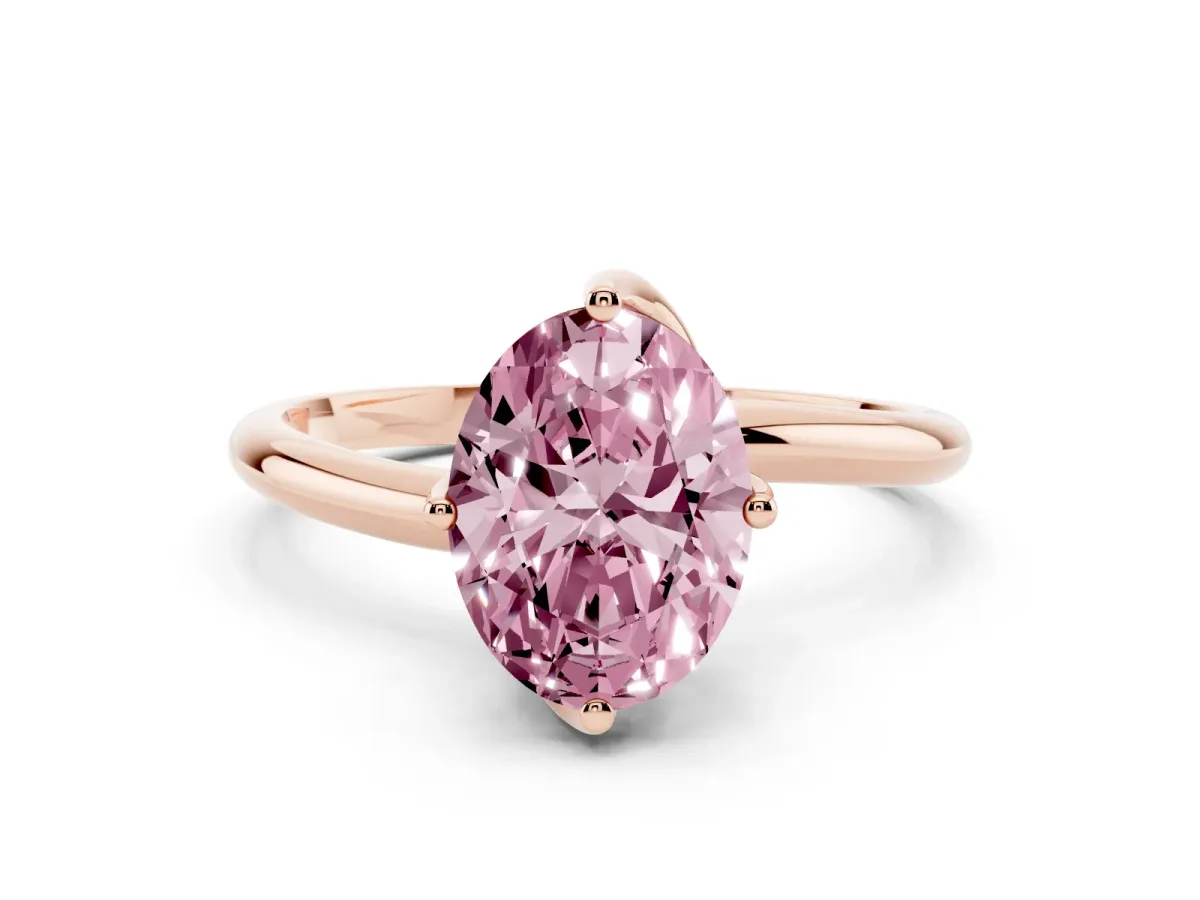 Fancy Pink Oval Cut Diamond Solitaire Engagement Ring with Four-Prong Setting and Classic Band Rose gold