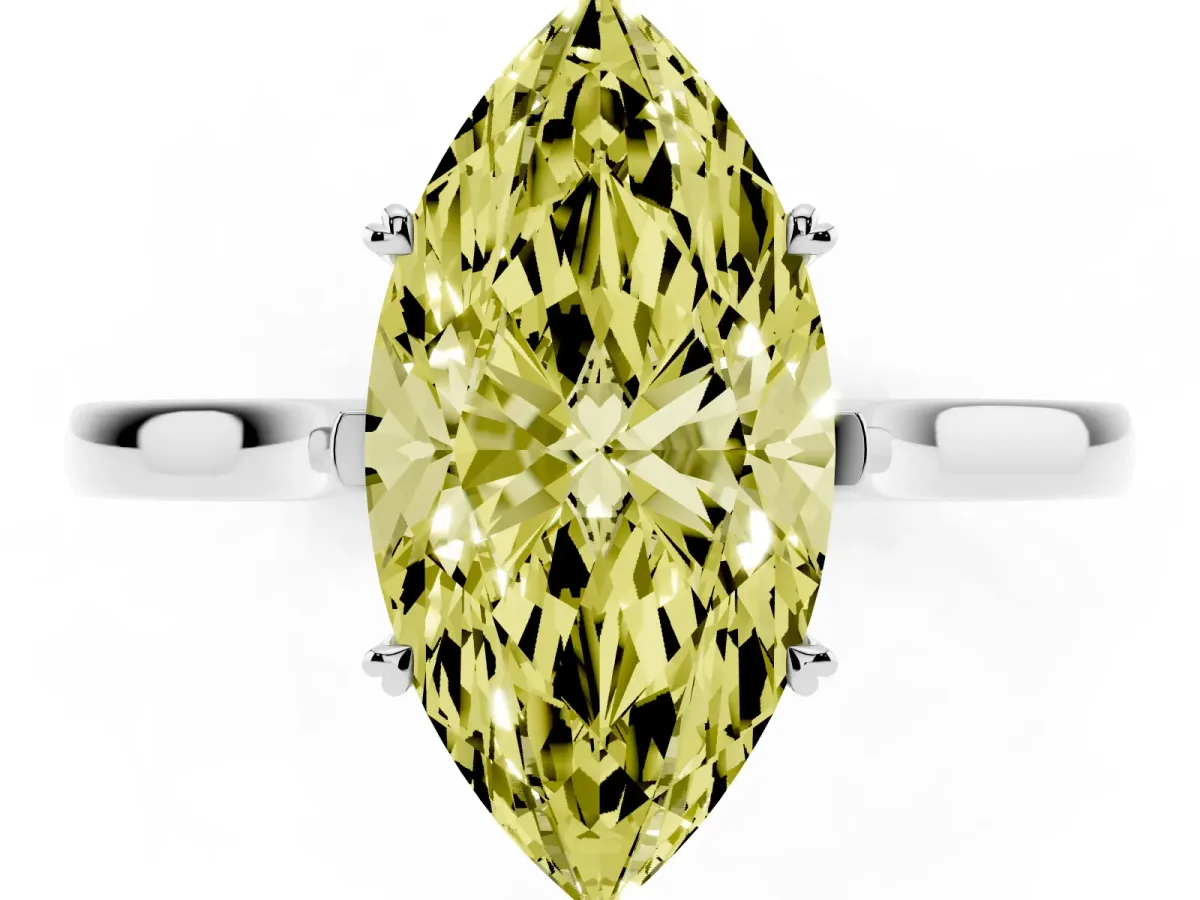 Fancy Yellow Marquise Cut Solitaire Heart Prong Engagement Ring with Tapered Band White gold