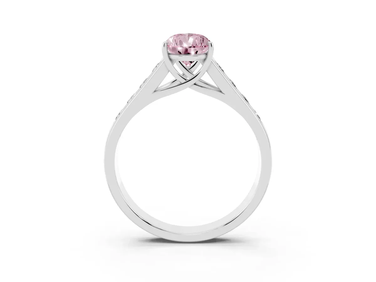 Fancy Pink Pear Cut Brilliant Channel-Set Solitaire Ring with Four-Prong Setting Silver