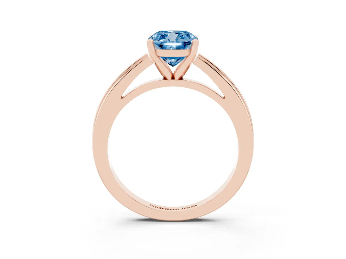 Fancy Blue Cushion Cut Solitaire Diamond Ring with Four-Prong Setting and Classic Band Rose gold