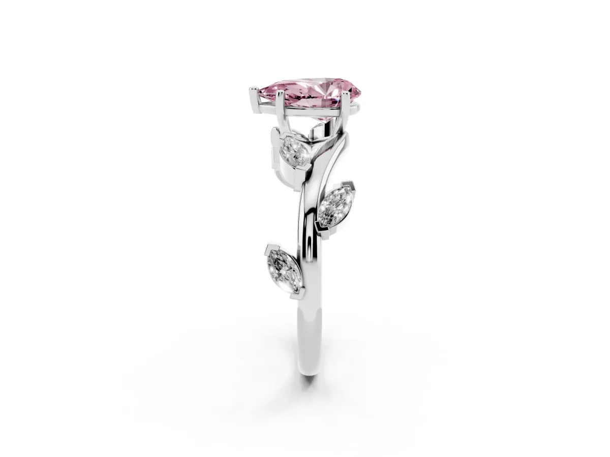 Fancy Pink Pear Cut Solitaire Twisted Band Marquise Accent Prong Setting Ring Silver