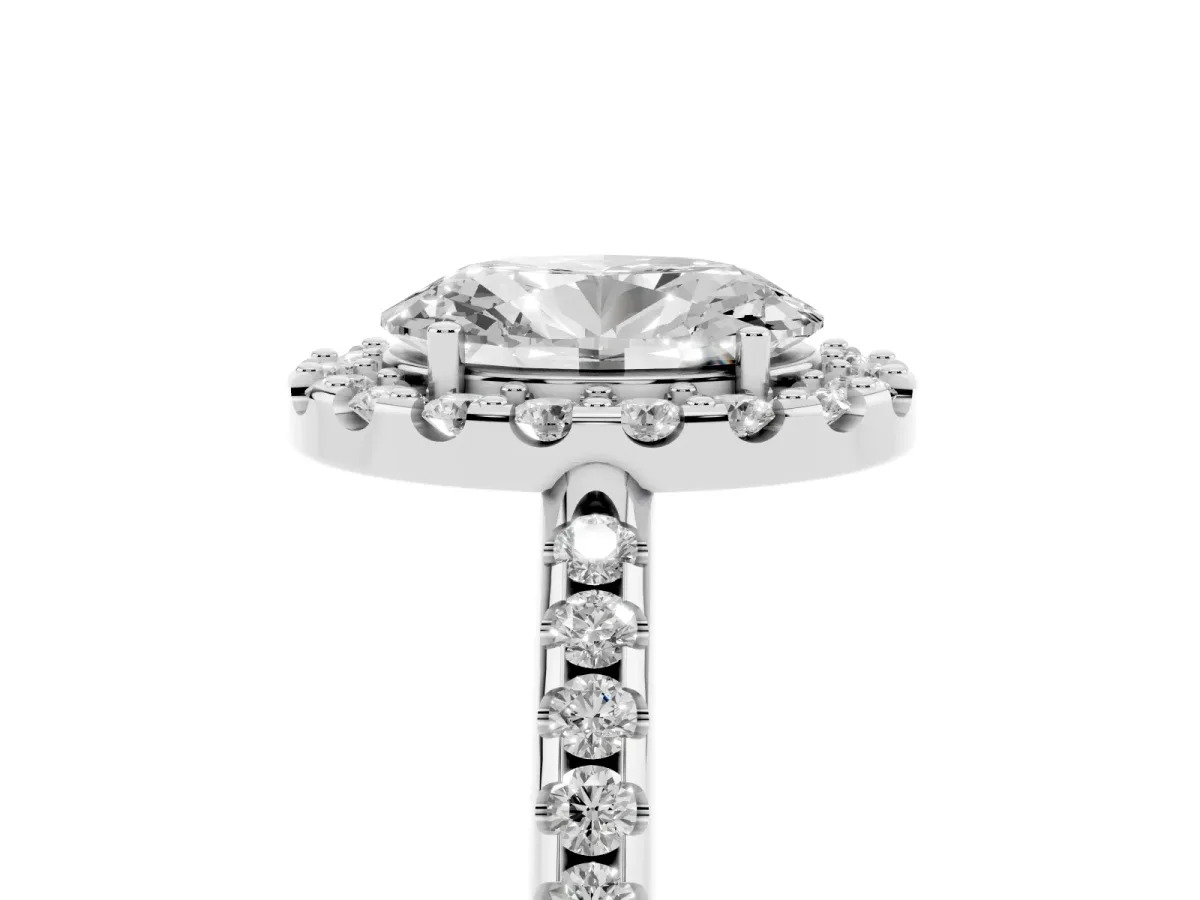 Oval Cut Diamond Pavé Halo Ring with Four-Prong Setting Platinum