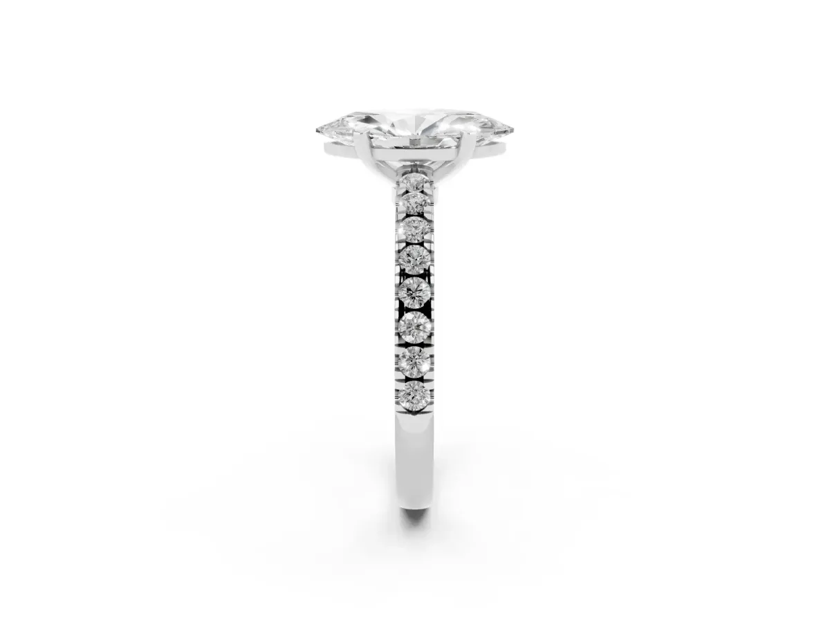 Marquise Cut Solitaire Diamond with Pavé Band and Four-Prong Setting Silver