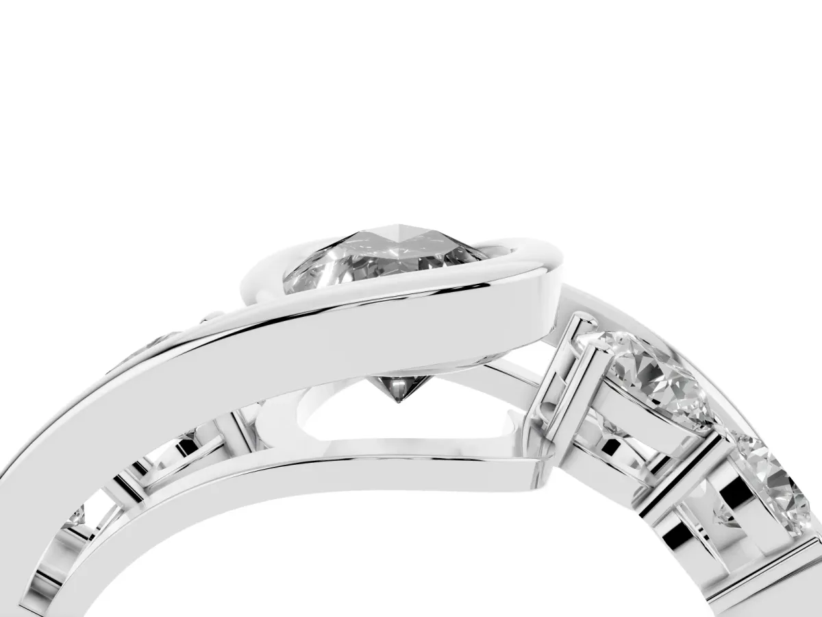Fancy Black Bezel Set Pear Cut Diamond Bypass Ring with Round Accents Silver