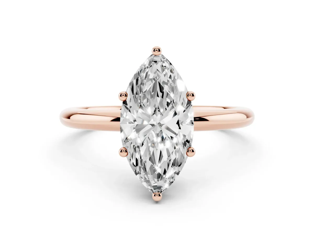 Marquise Cut Cut Solitaire Engagement Ring with Four-Prong Setting and Classic Band Rose gold