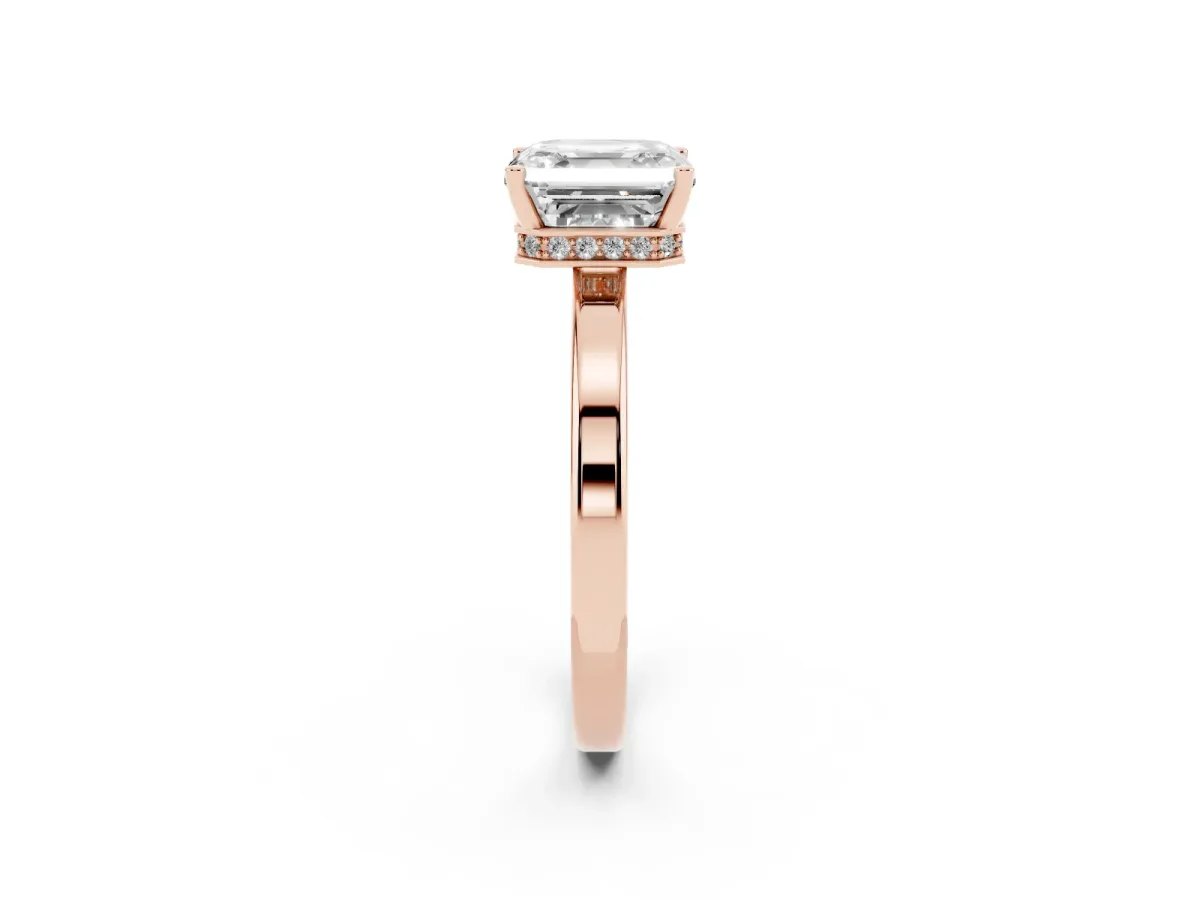 Asscher Cut Cut Solitaire Engagement Ring with Four-Prong Setting on a Classic Band Rose gold
