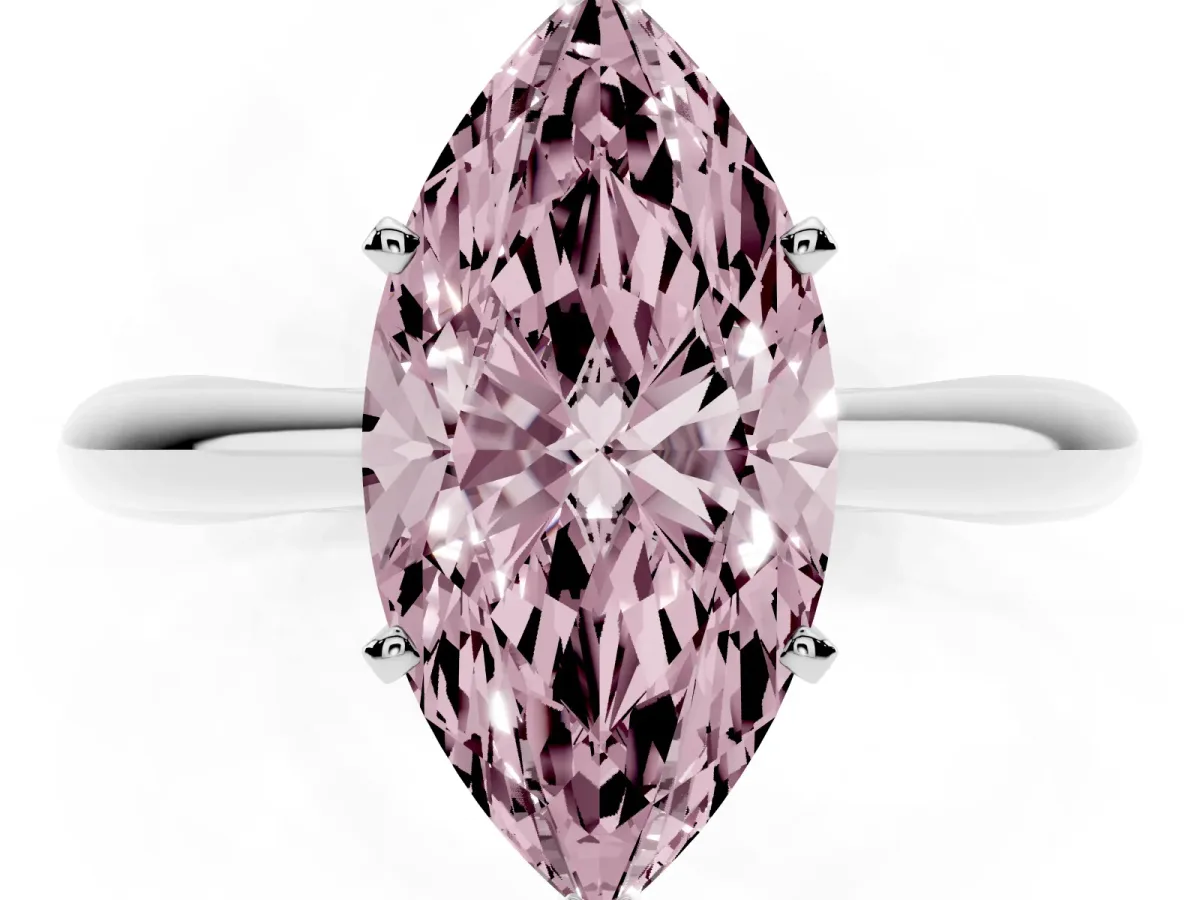 Fancy Pink Marquise Cut Diamond Solitaire Engagement Ring with Cathedral Setting and Four-Prong Mount Silver