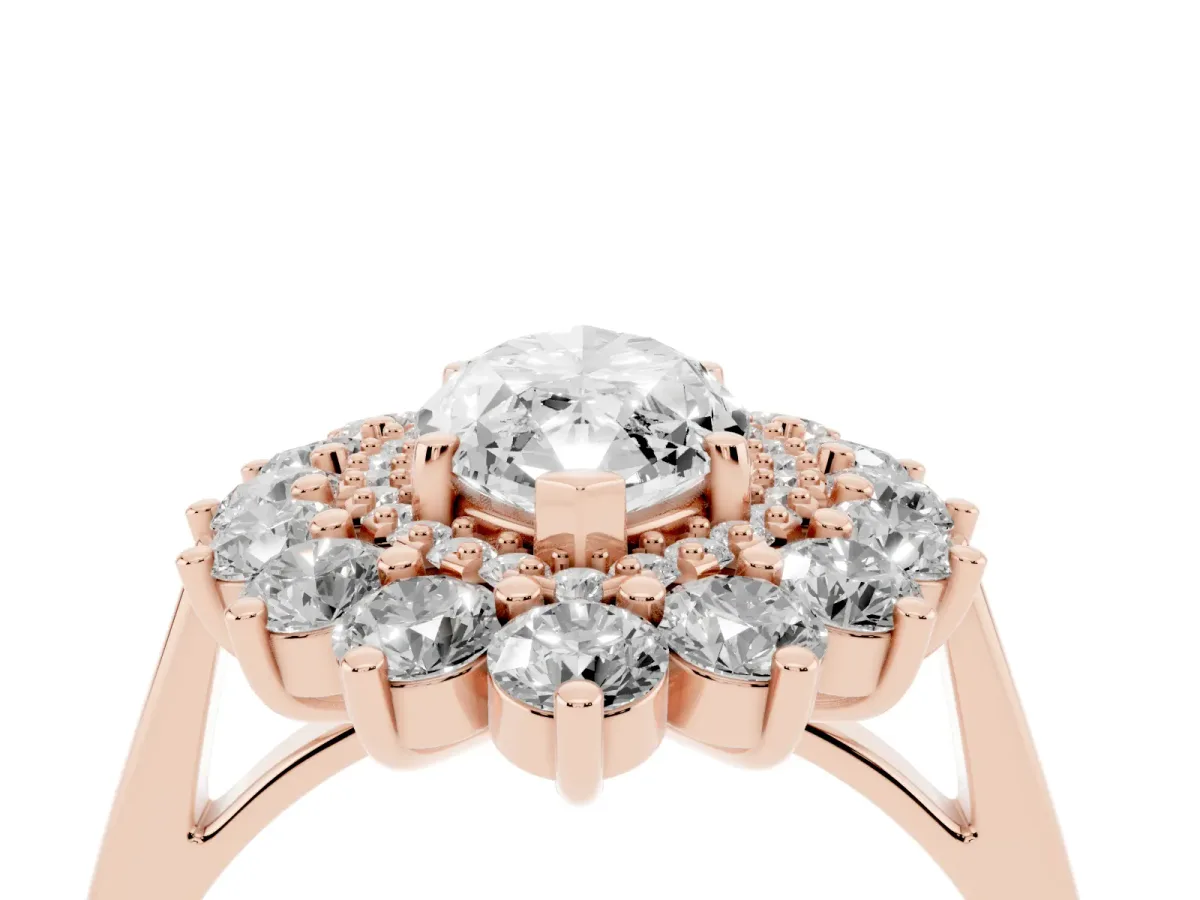 Marquise Cut Diamond Floral Double Halo Engagement Ring with Prong Setting Rose gold