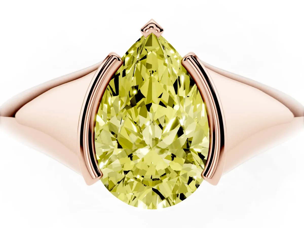 Fancy Yellow Pear Cut Solitaire Tension Set Diamond Ring Rose gold