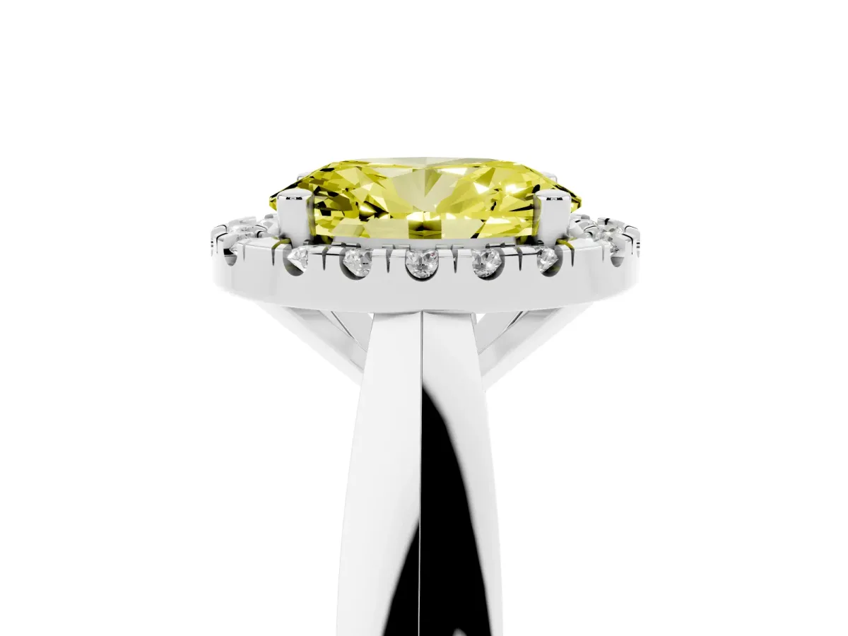 Fancy Yellow Oval Cut Cut Halo Solitaire Engagement Ring with Square Band and Four-Prong Setting Silver