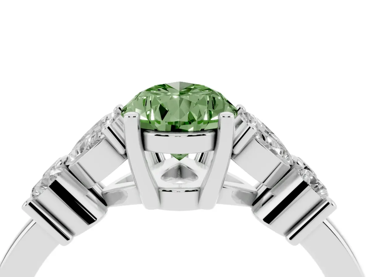 Fancy Green Pear Cut Diamond Floral Cluster Ring with Solitaire Band and Prong Setting Silver