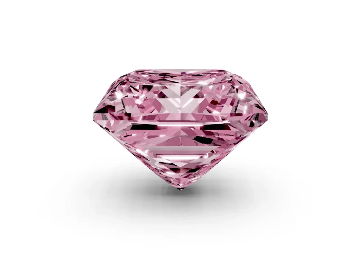 Fancy Pink Princess Cut Halo Diamond Ring with Milgrain and Bezel Accents on a Split Shank Band Yellow gold