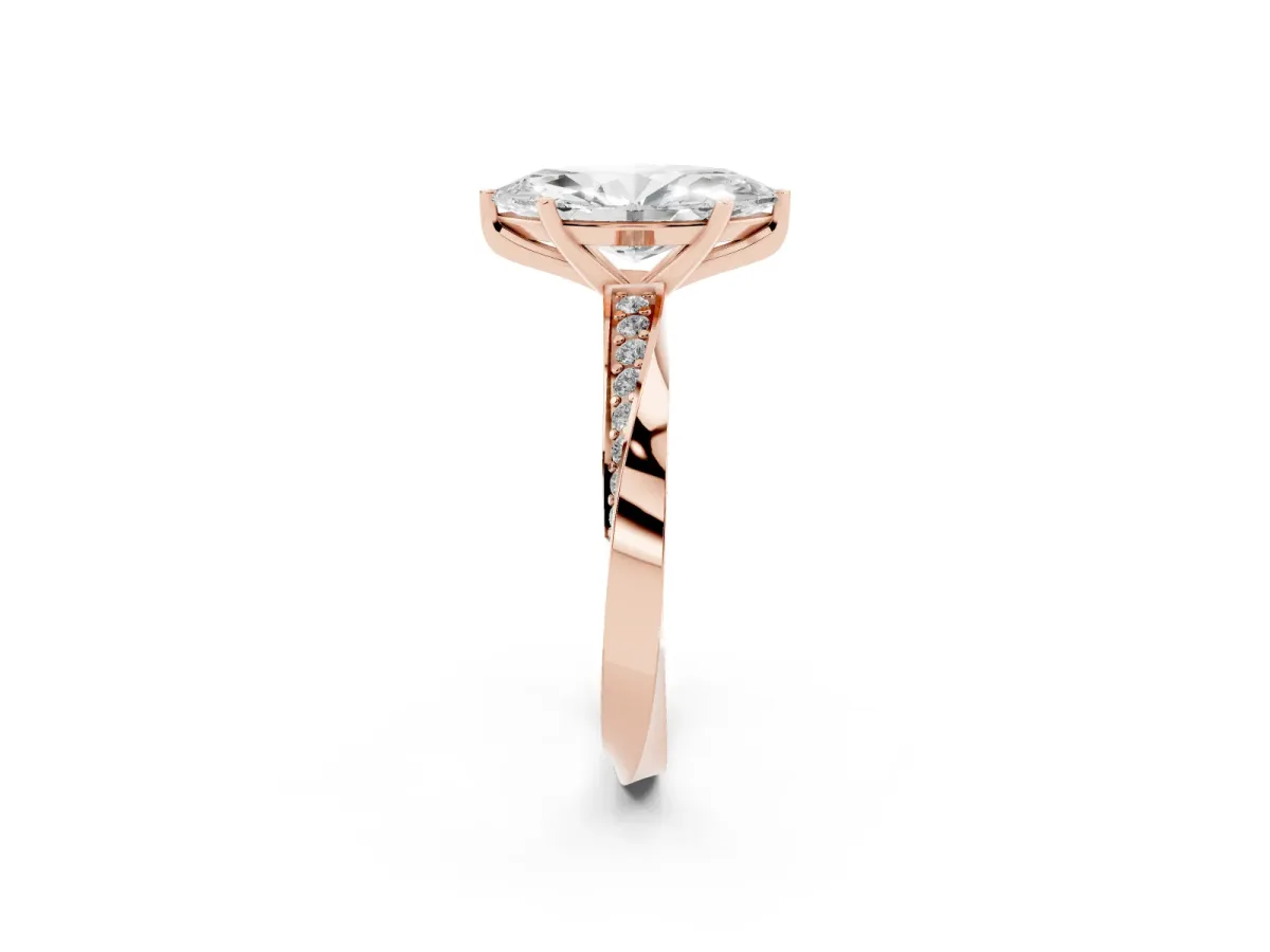 Marquise Cut Diamond Engagement Ring with Side Stone Accents and Four-Prong Setting Rose gold