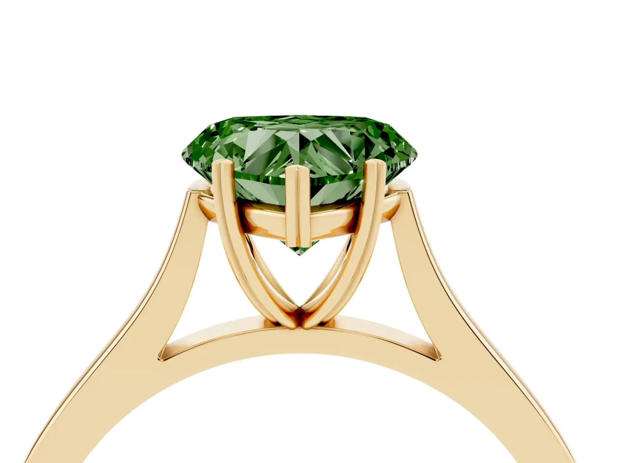 Fancy Green Heart Cut Solitaire Heart Prong Engagement Ring with Tapered Band Yellow gold