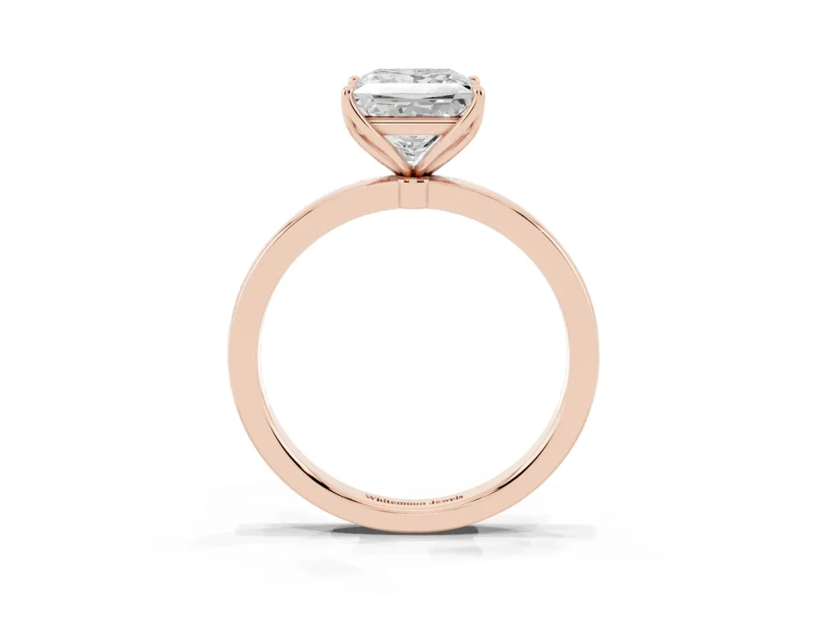 Princess Cut Diamond Solitaire Ring with Thin Band and Prong Setting Rose gold