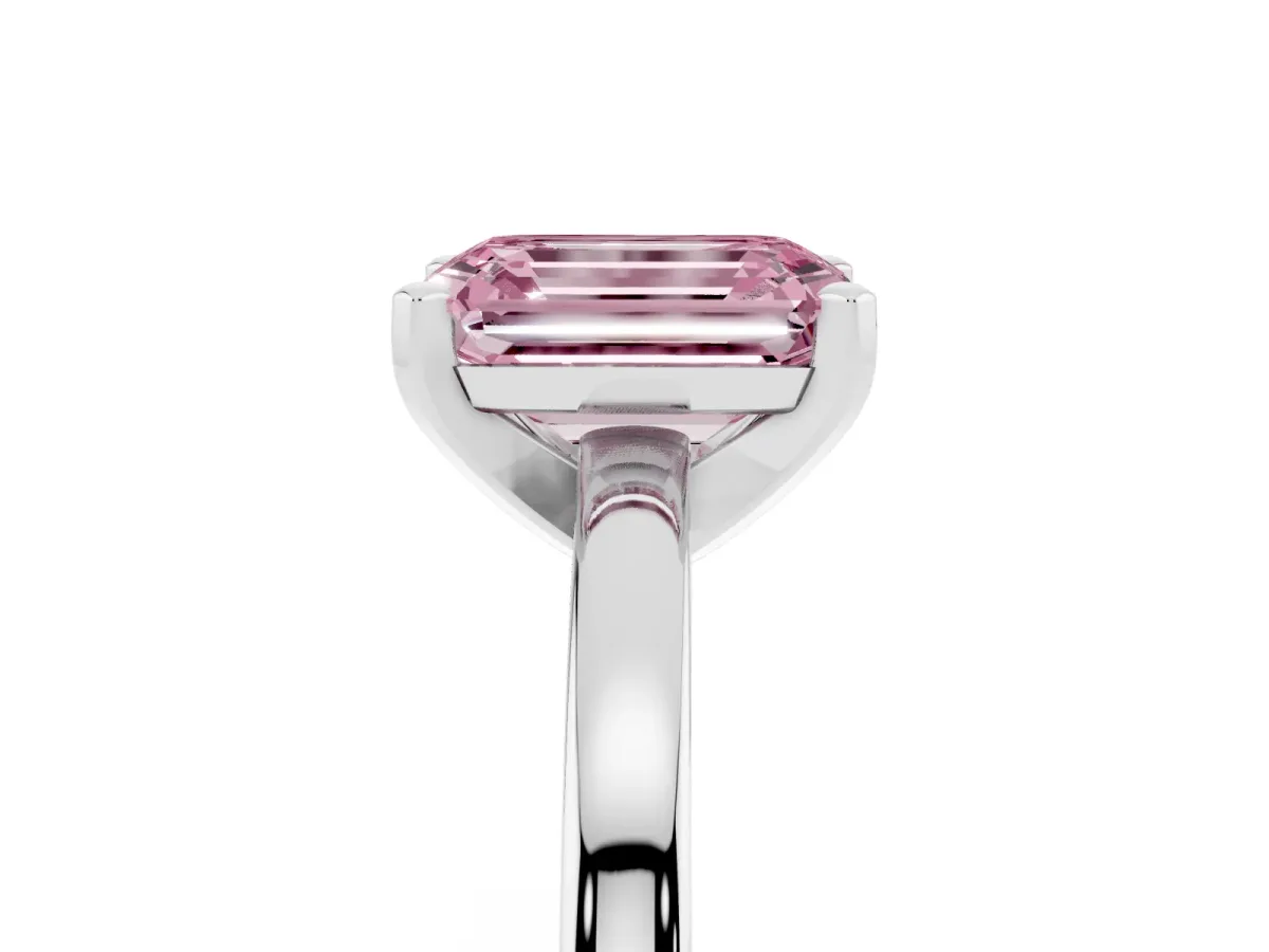 Fancy Pink Emerald Cut Solitaire Diamond Engagement Ring with Four-Prong Setting on a Classic Band White gold
