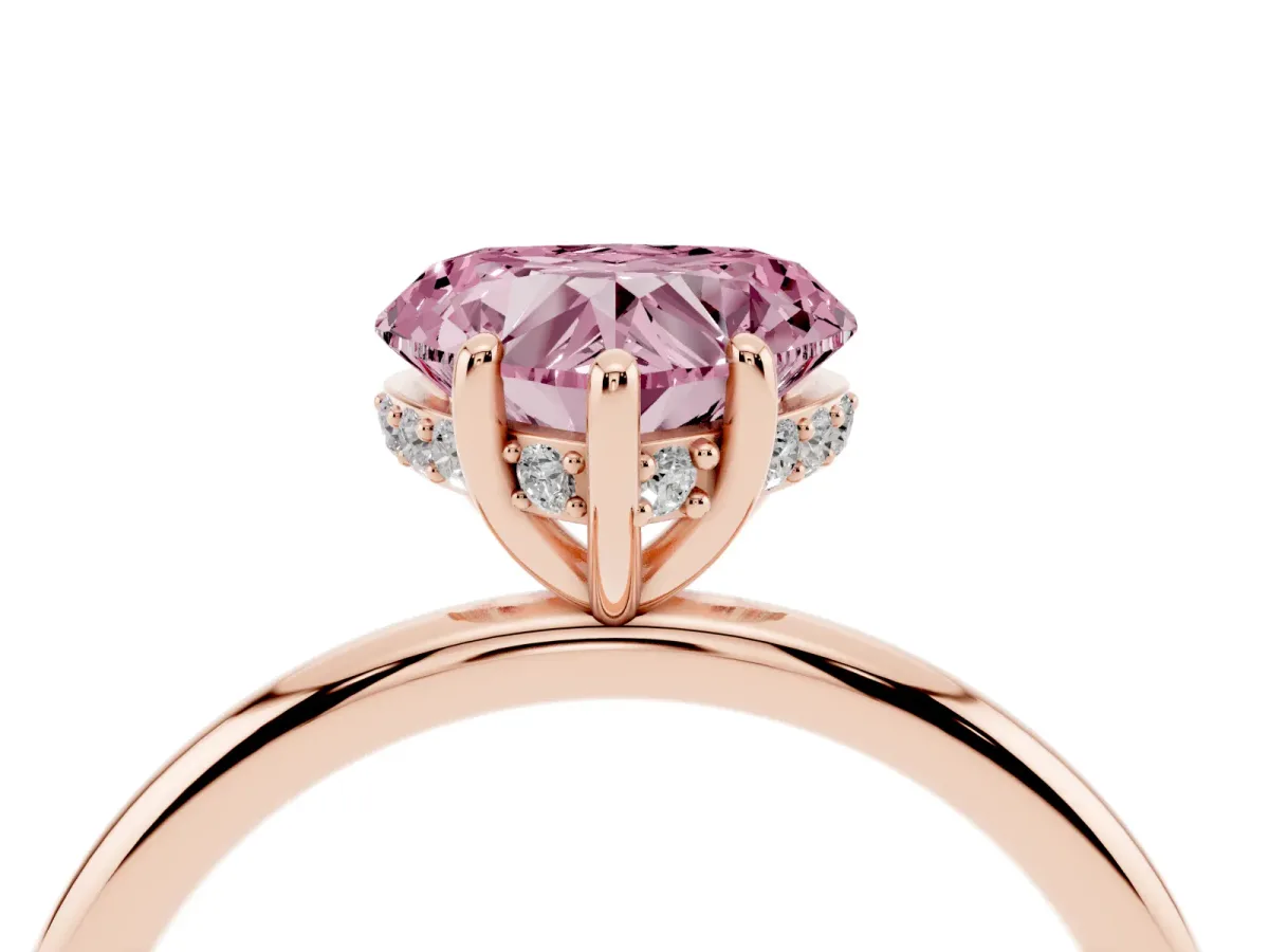 Fancy Pink Heart Cut Solitaire Diamond Ring with a Classic Band and Four-Prong Setting Rose gold