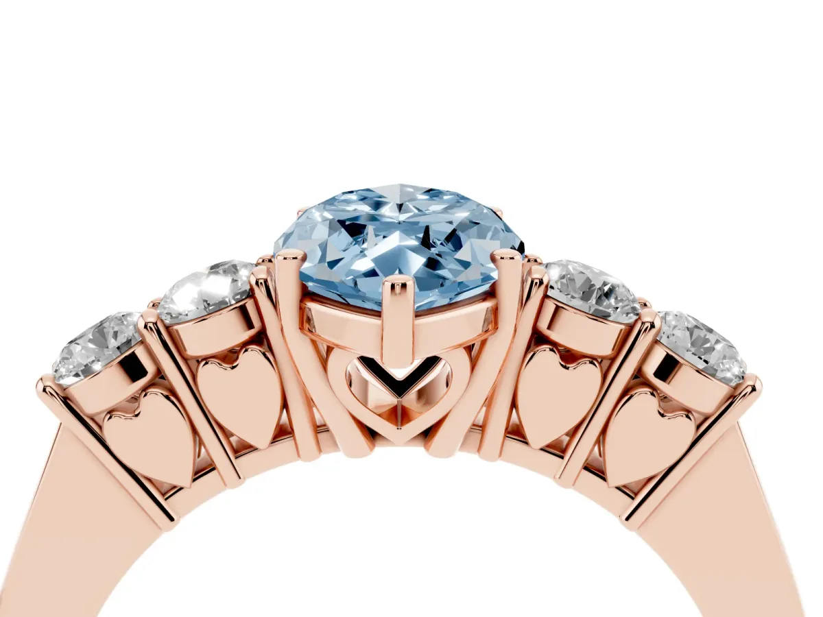 Fancy Blue Marquise Cut Cut Diamond Five-Stone Prong Set White Gold Ring Rose gold