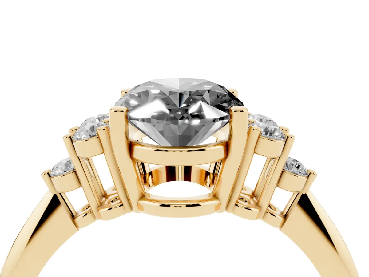Fancy Black Oval Cut Cut Diamond Cluster Ring with Solitaire Band and Four-Prong Setting Yellow gold