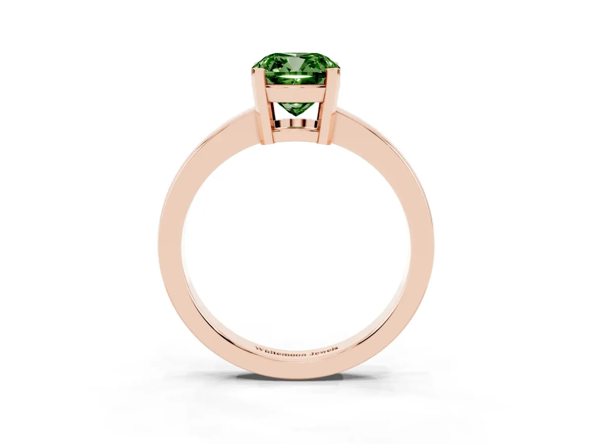Fancy Green Cushion Cut Cut Solitaire Ring with Four-Prong Setting and Classic Band Rose gold