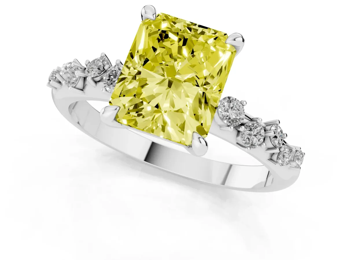 Fancy Yellow Radiant Cut Cut Diamond Vine Band with Four-Prong Setting Silver