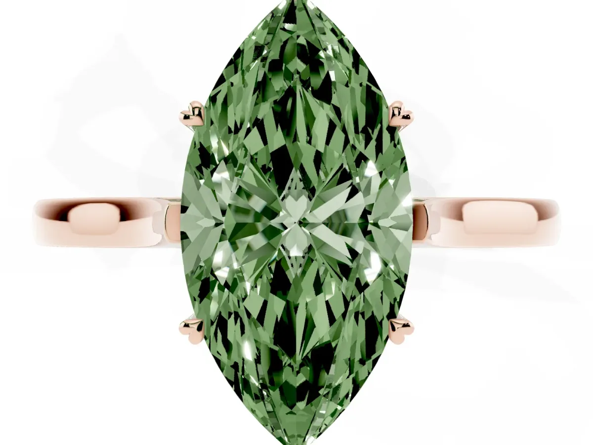 Fancy Green Marquise Cut Solitaire Heart Prong Engagement Ring with Tapered Band Rose gold