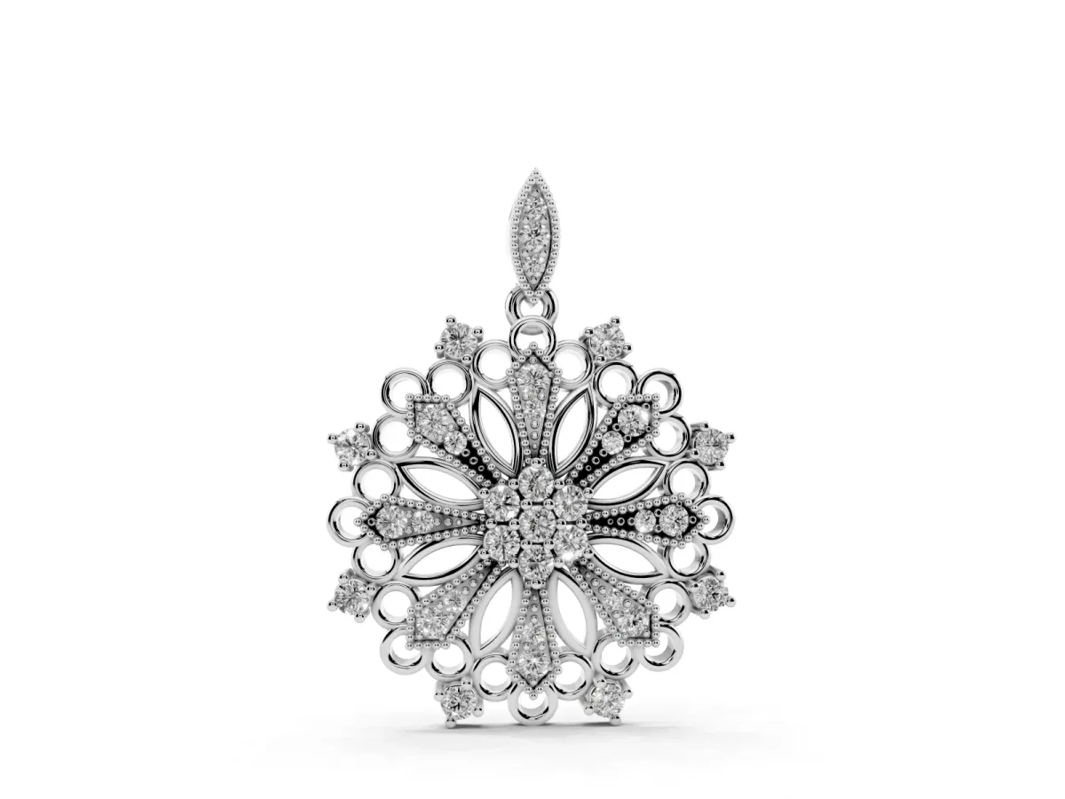 Round Diamond Cluster Milgrain Pendant Silver