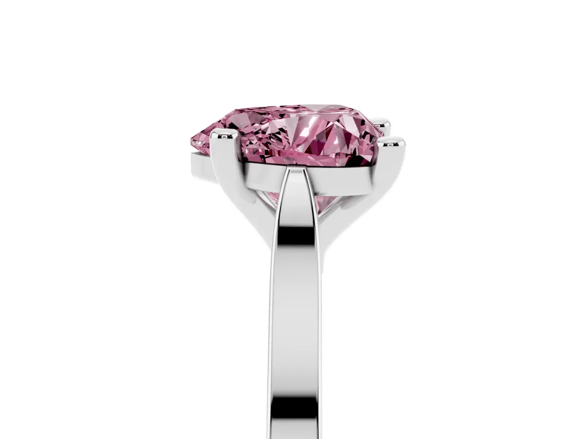 Fancy Pink Heart Cut Solitaire Diamond Ring with Four-Prong Setting and Tapered Band Silver