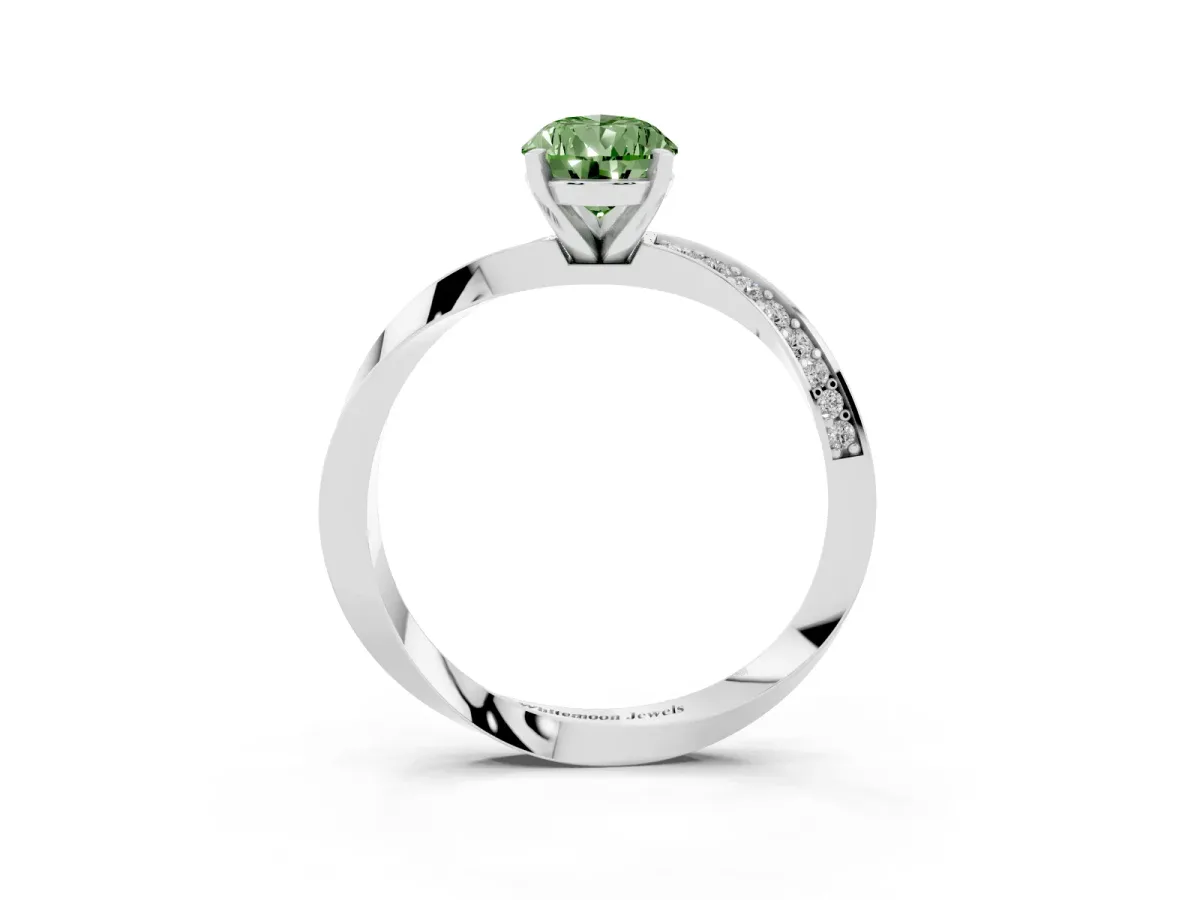 Fancy Green Pear Cut Diamond Engagement Ring with Side Stone Accents and Four-Prong Setting Platinum