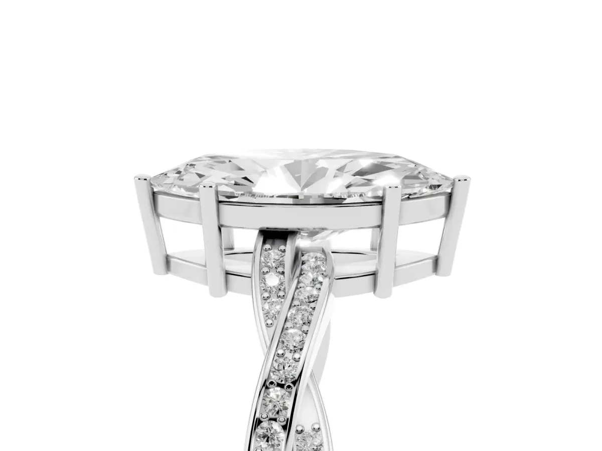 Marquise Cut Solitaire Twisted Pave Diamond Ring with Four-Prong Setting White gold