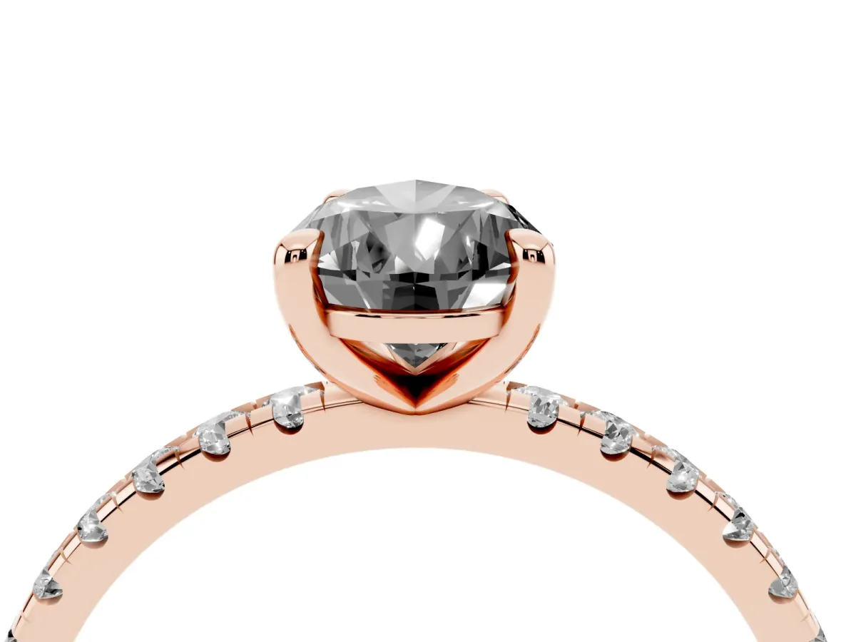 Fancy Black Pear Cut Diamond Brilliant Solitaire Ring with Pavé Band and Four-Prong Setting Rose gold