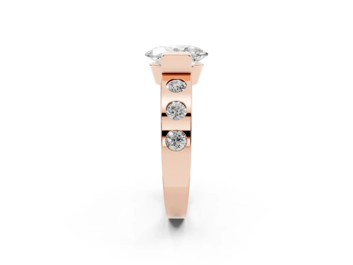 Oval Cut Brilliant Channel-Set Diamond Ring with Bezel Prong Setting Rose gold
