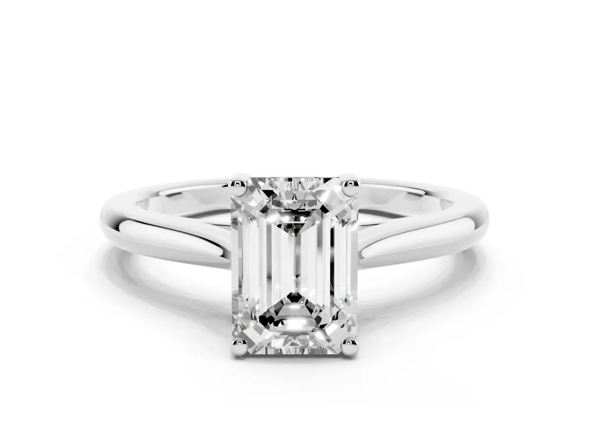 Emerald Cut Cut Solitaire Ring with Cathedral Band and Four-Prong Setting Silver