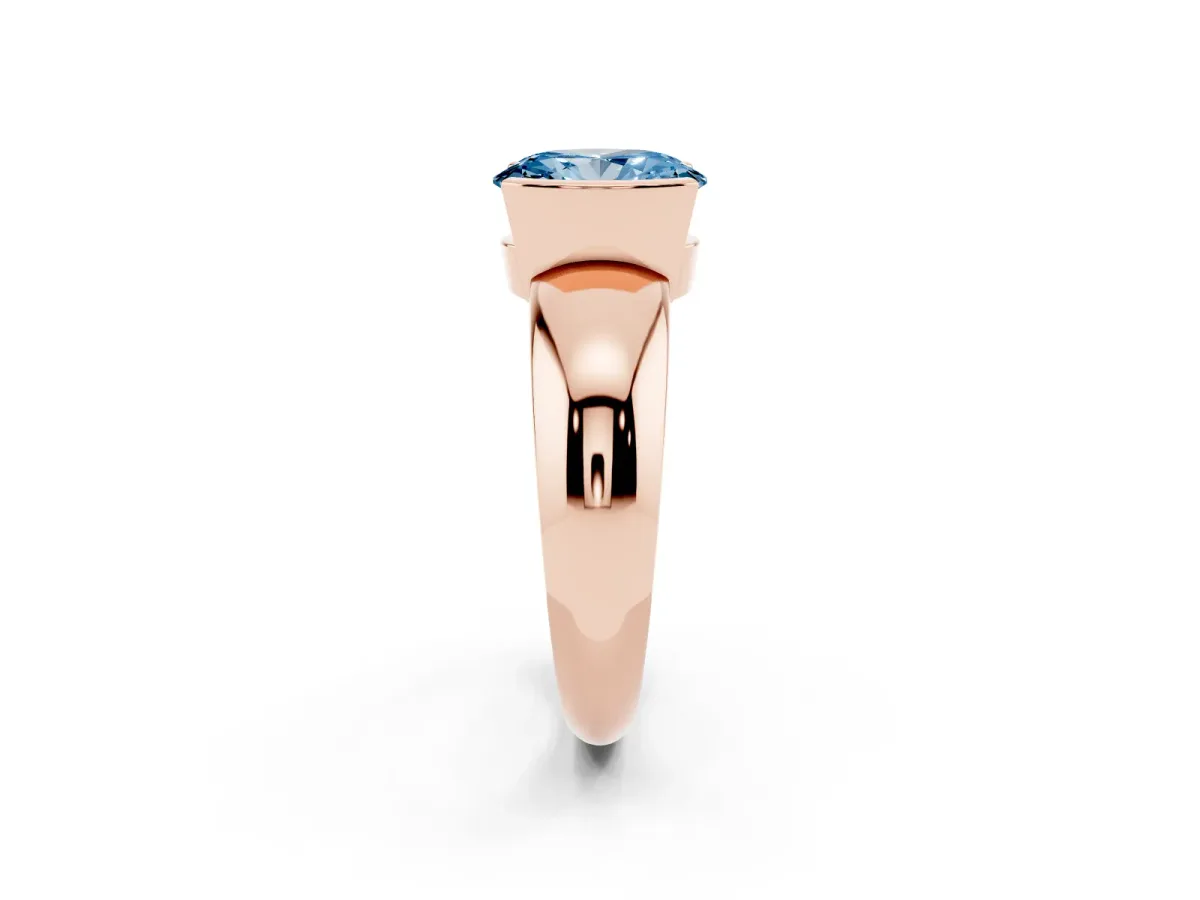 Fancy Blue Oval Cut Solitaire Tension Set Diamond Ring with Wide Band Rose gold