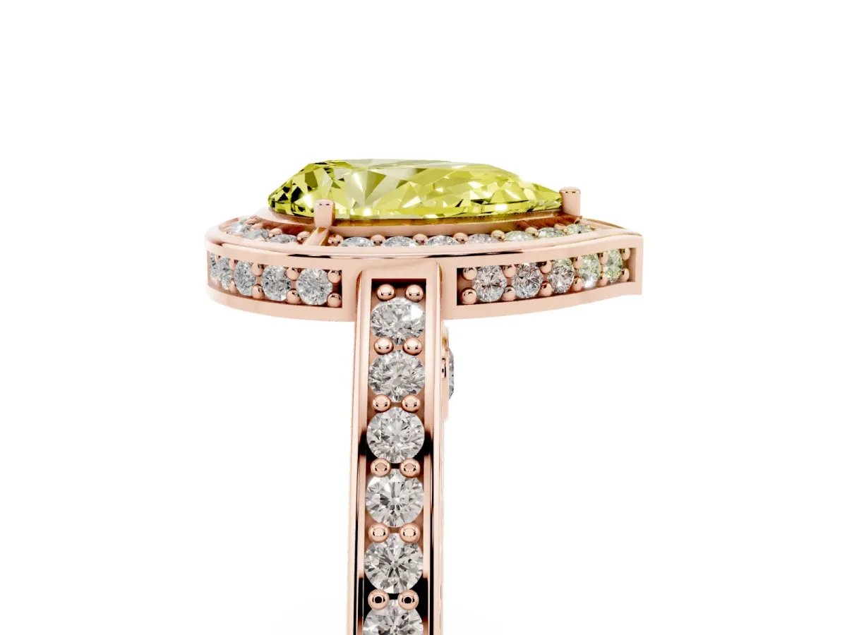 Fancy Yellow Pear Cut Cut Halo Pave Split Shank Prong Setting Ring Rose gold