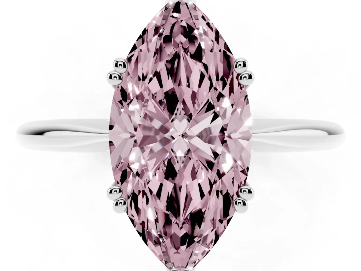 Fancy Pink Marquise Cut Solitaire Diamond Ring with Six-Prong Setting and Classic Band Silver