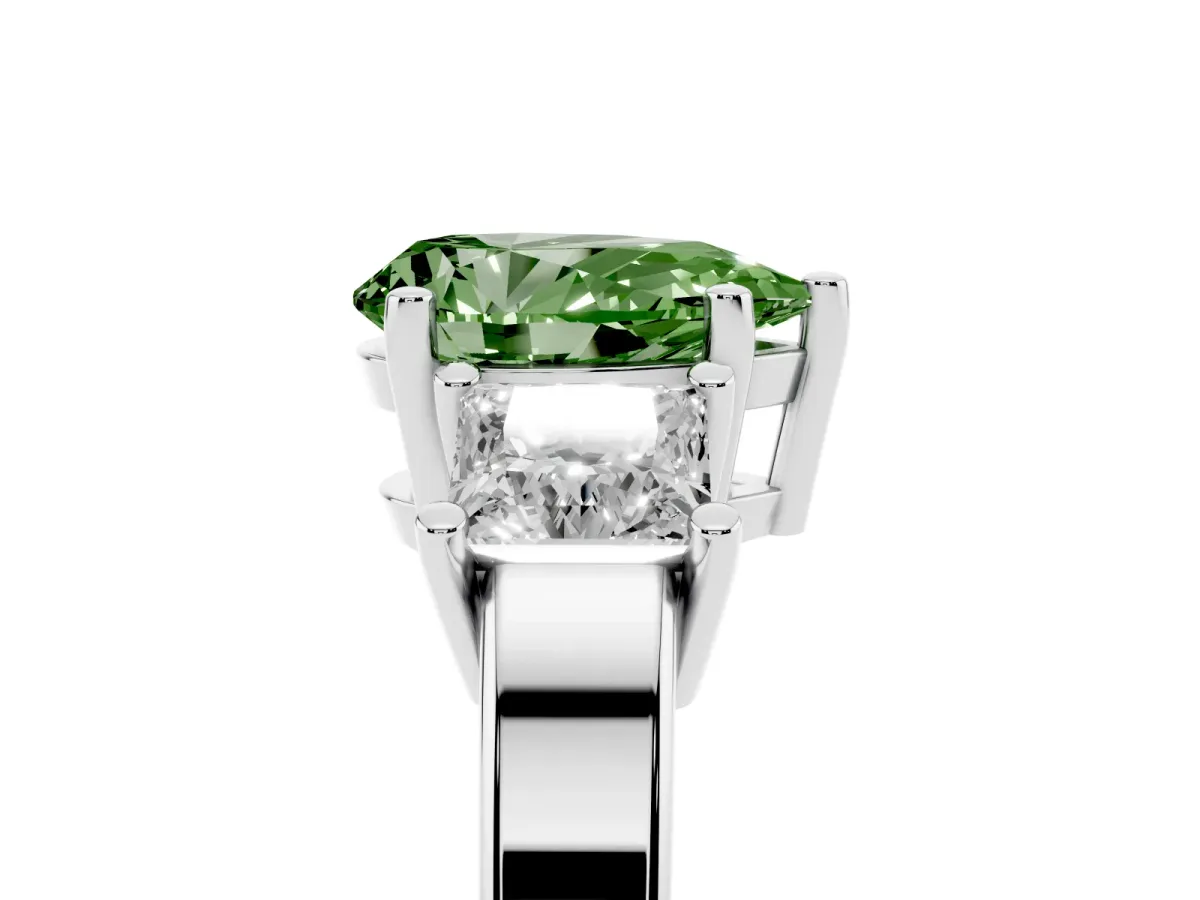 Fancy Green Three-Stone Pear Cut Cut Solitaire Ring with Prong Setting Silver