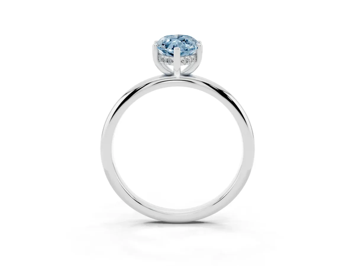 Fancy Blue Marquise Cut Cut Solitaire Engagement Ring with Four-Prong Setting and Classic Band Platinum
