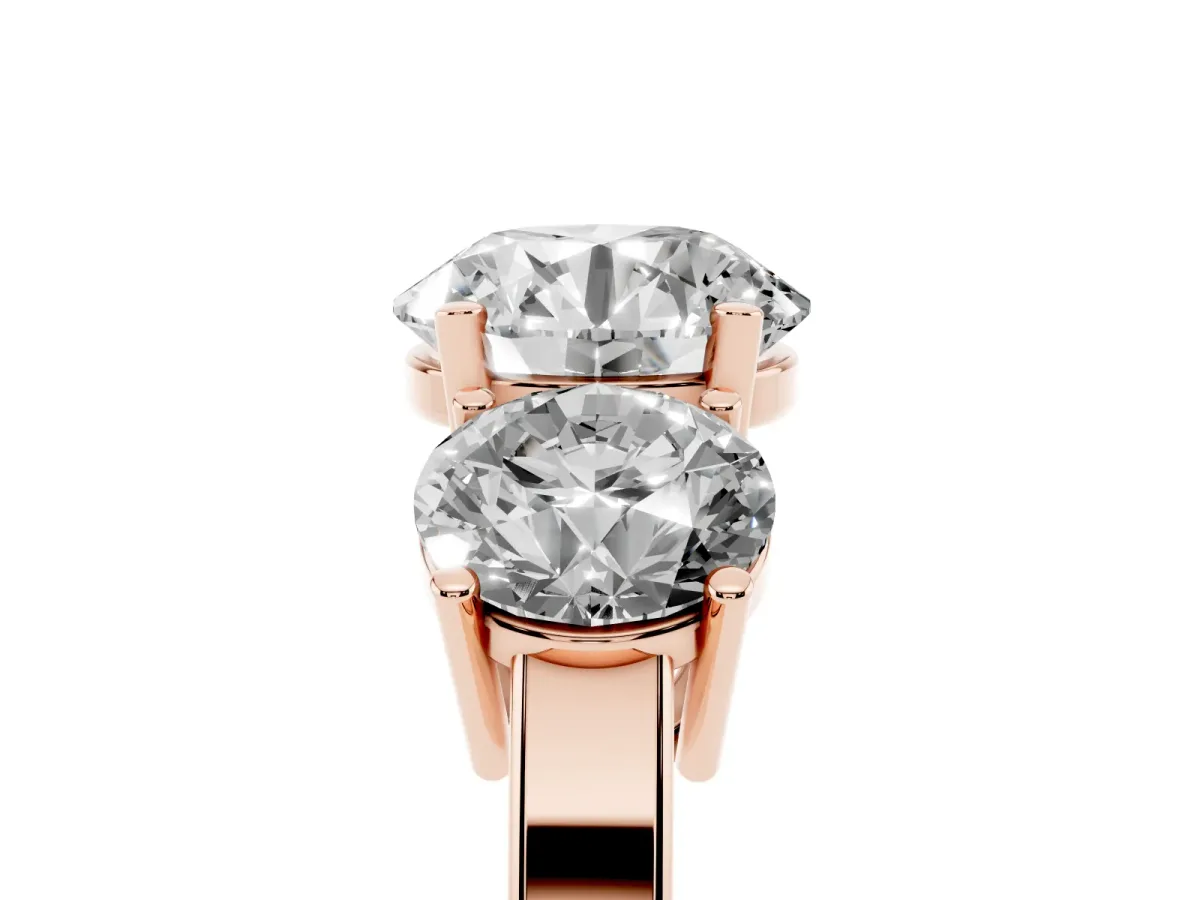 Three-Stone Round Cut Cut Diamond Engagement Ring with Flat Band and Four-Prong Setting Rose gold