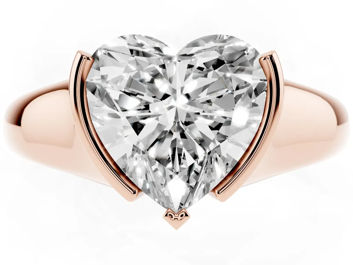 Heart Cut Solitaire Tension Set Diamond Ring with Split Shank Band Rose gold