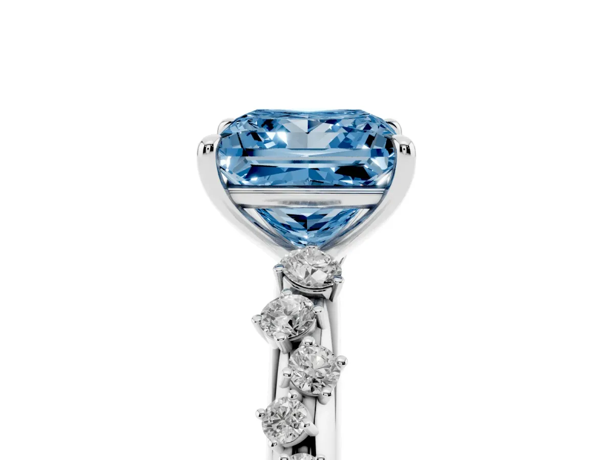 Fancy Blue Princess Cut Diamond Cluster Prong-Set Solitaire Ring Platinum