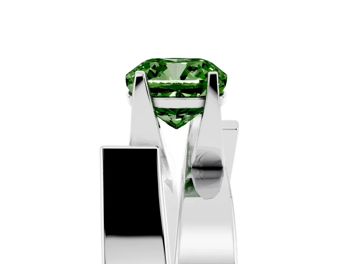 Fancy Green Modern Tension Set Cushion Cut Diamond Solitaire Wide Band Ring Silver