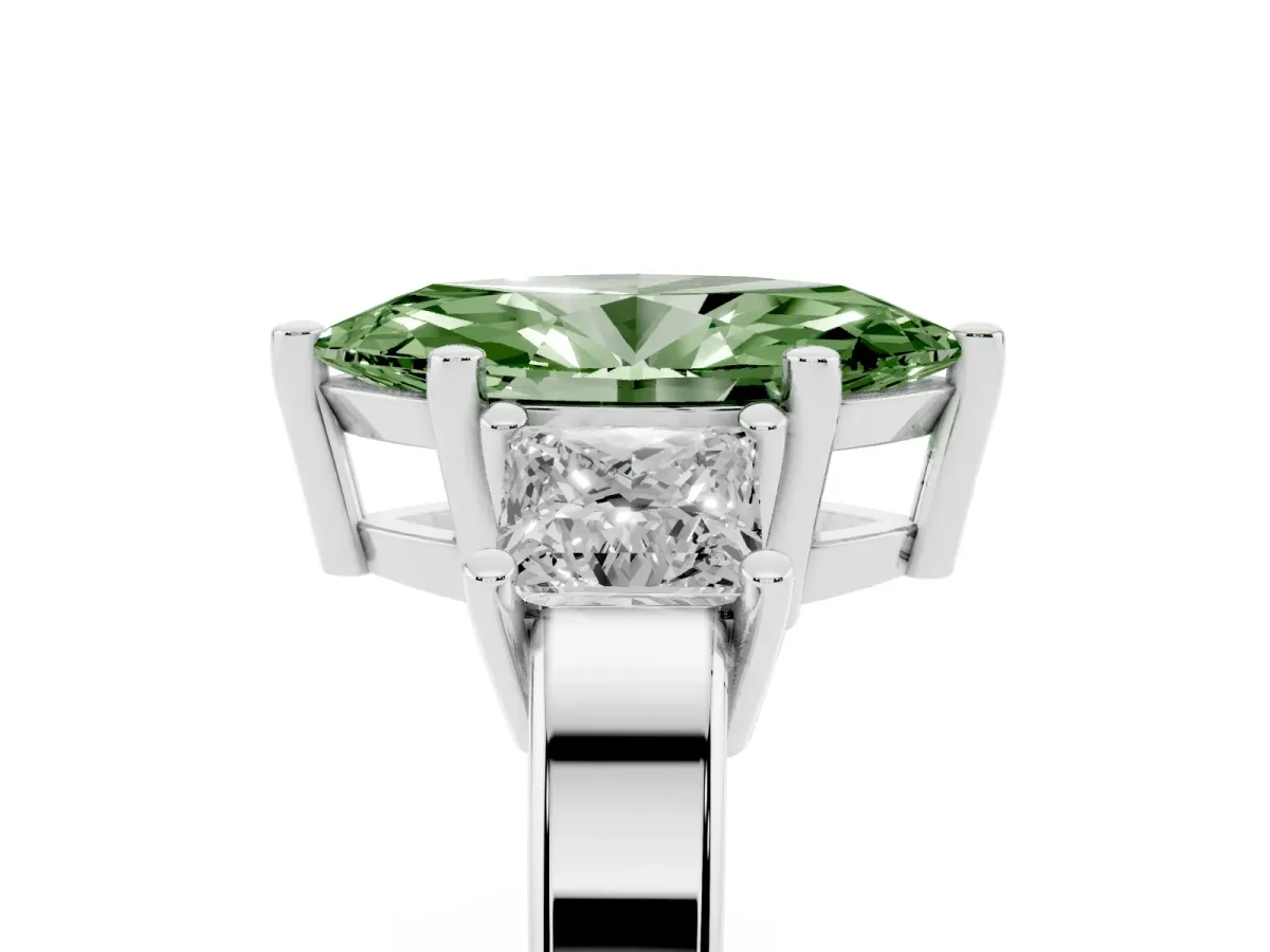 Fancy Green Three-Stone Marquise Cut Cut Solitaire Ring with Prong Setting Silver