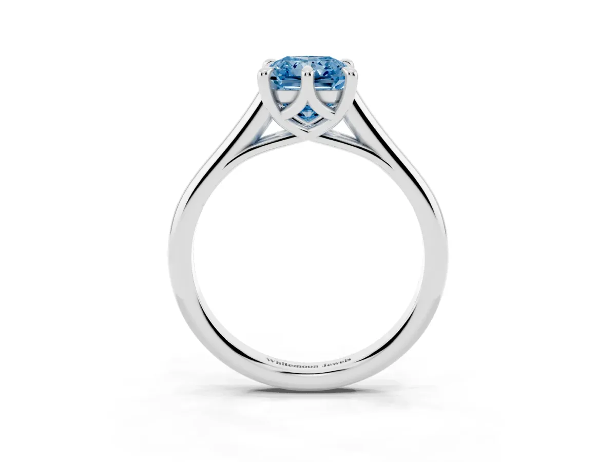 Fancy Blue Radiant Cut Solitaire Engagement Ring with Six-Prong Setting and Classic Band Platinum