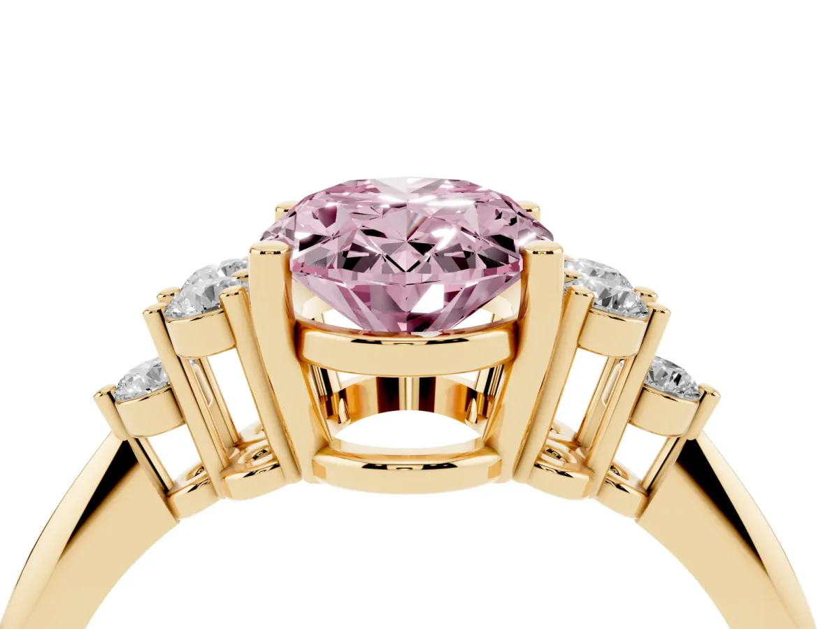 Fancy Pink Oval Cut Cut Diamond Cluster Ring with Solitaire Band and Four-Prong Setting Yellow gold